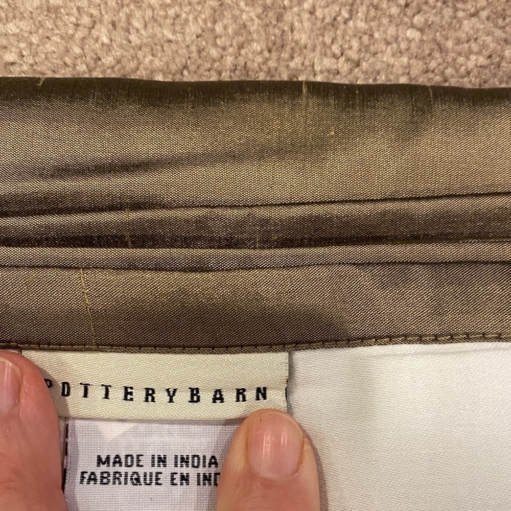 Pottery Barn Luxurious Olive Silk Dupioni Drape